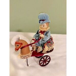 Vtg KURT ADLER Victorian Boy Horse Cart Porcelain Doll Christmas Ornament